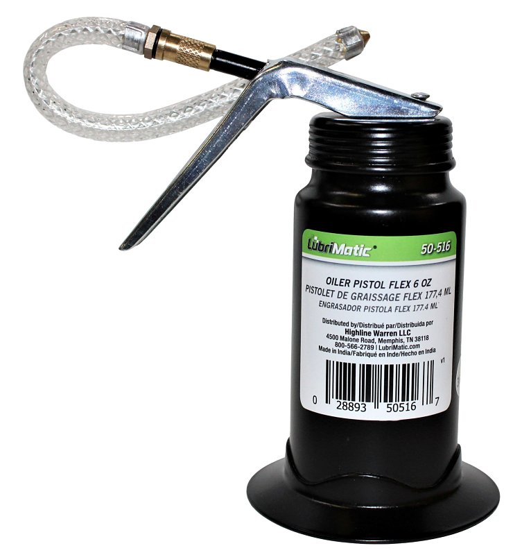 LubriMatic 50-516 Pistol Pump Oiler, 6 oz, 5-1/4 in H, Flexible Spout, Steel, Epoxy-Coated