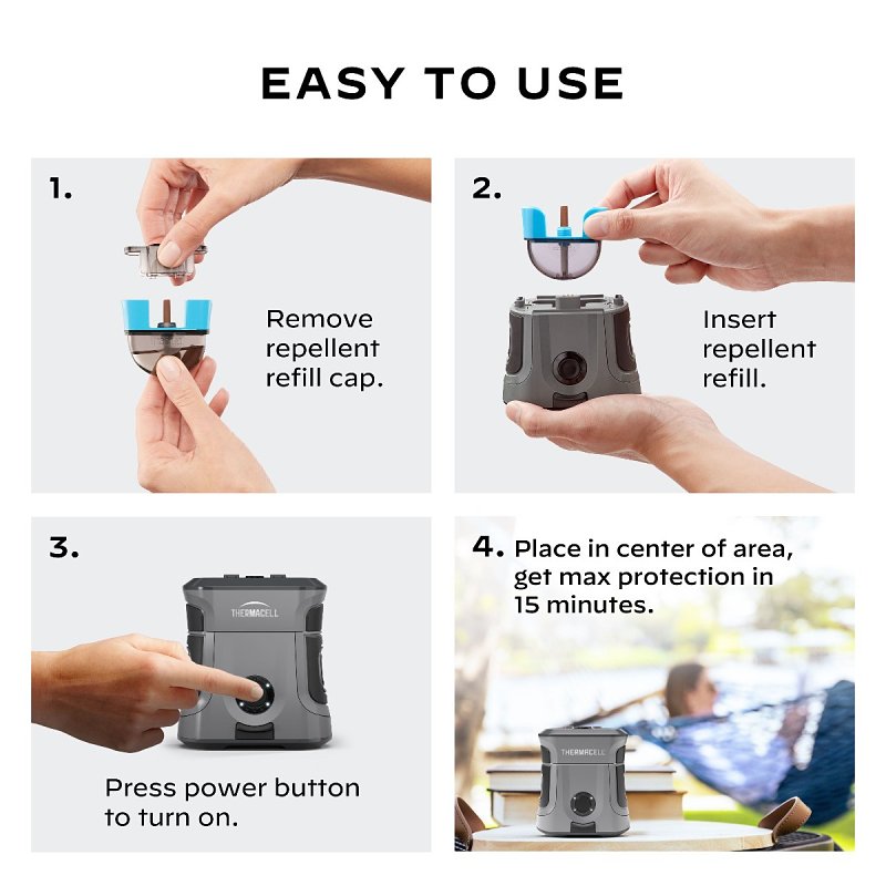 Thermacell EX90GREY Rechargeable Mosquito Repeller, 20 ft Coverage Area, Gray Housing