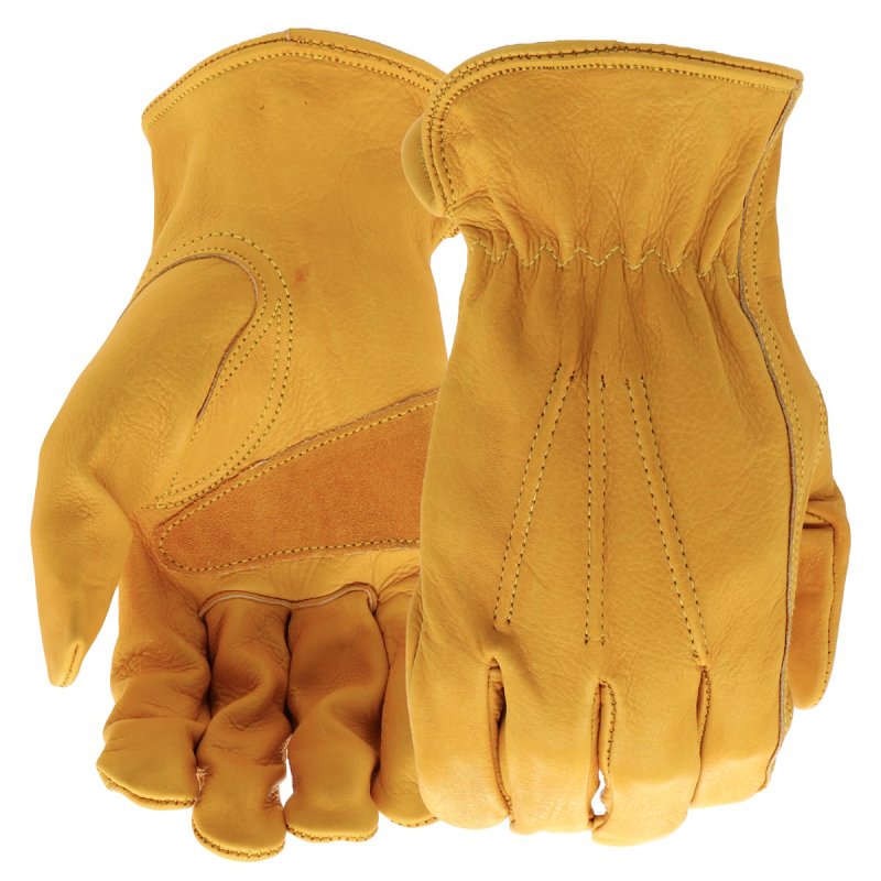 Boss B81001-M Work Gloves, Men's, M, Keystone Thumb, Slip-On Cuff, Cowhide Leather, Natural