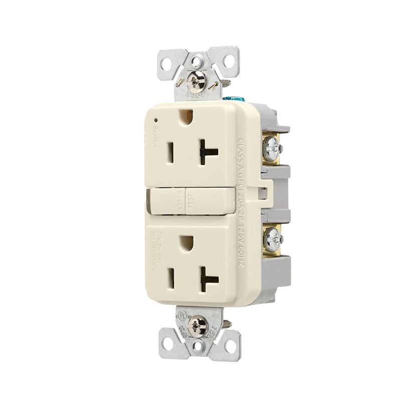 Eaton TRGF20LA-BX-L Receptacle, 125 V, 20 A, NEMA: 5-20R, GFCI Socket, Back, Side Wiring, Light Almond