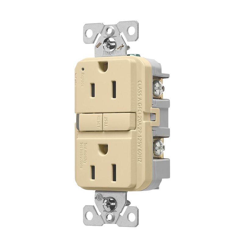 Eaton TRGF15V-BX-L Receptacle, 125 V, 15 A, NEMA: 5-15R, GFCI Socket, Back, Side Wiring, Ivory