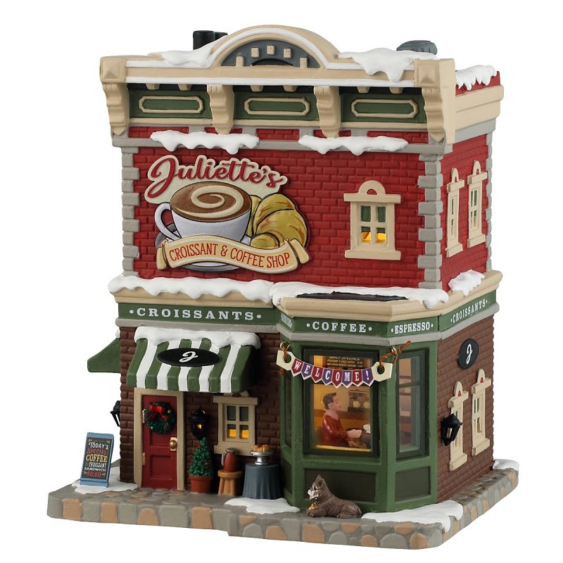 Lemax 45251 Christmas Decor, 7.87 in H, Juliette's Croissant and Coffee Shop, Porcelain, LED