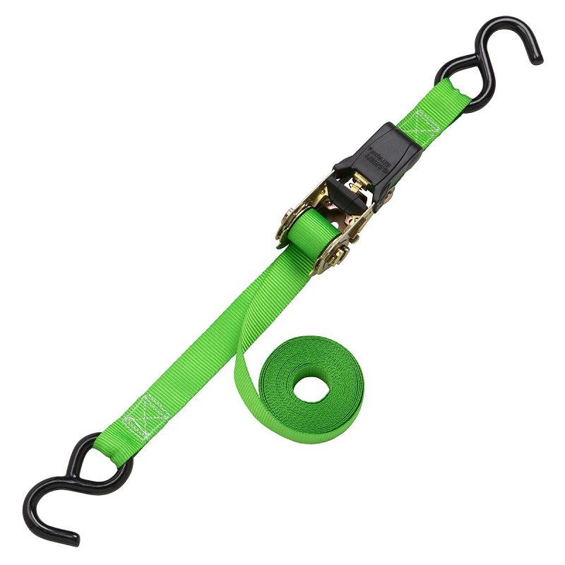 SmartStrap 145 Padded Tie Down, 1 in W, 14 ft L, Polyester/Plastic, Green, 500 lb Working Load, S-Hooks End