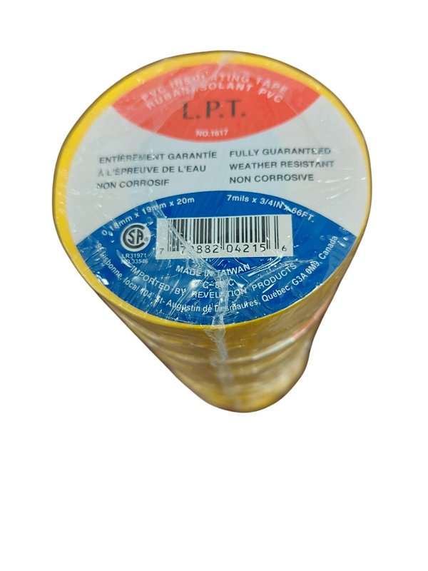 Revelation 1633 Electrical Tape, 66 ft L, 3/4 in W, PVC Backing, Yellow
