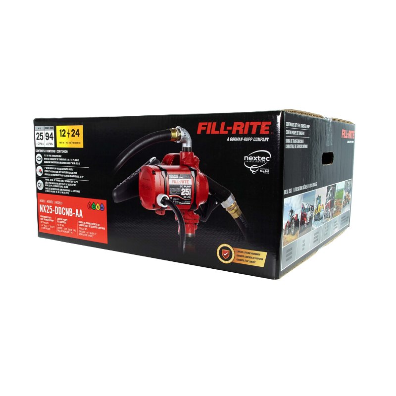 Fill-Rite NX25-DDC Series NX25-DDCNB-AA Fuel Transfer Pump, 12 ft L Suction Tube, 1 in Outlet, 25 gpm, Cast Iron