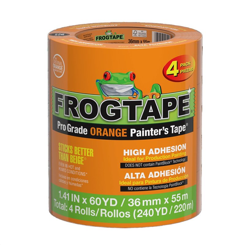 FrogTape Pro Grade CP 199 Series 105573 Painter's Tape, 60 yd L, 1.41 in W, Crepe Paper Backing, Orange