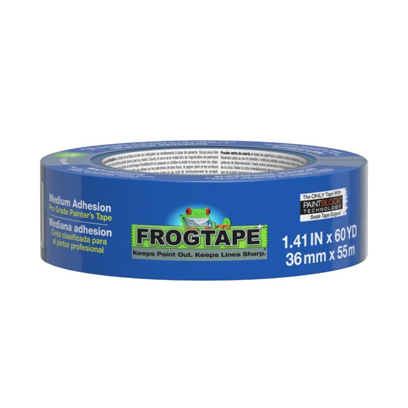 FrogTape 106009 Pro-Grade Painter's Tape, 60 yd L, 1.41 in W, Crepe Backing, Blue