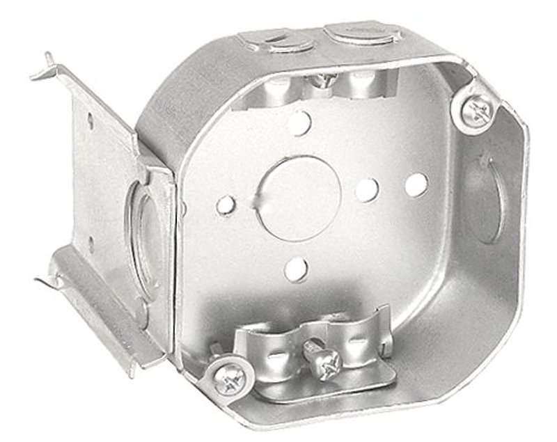 Southwire 54171-JBR-UPC Octagon Bracketed Box, 4 in OAW, 2-1/8 in OAD, 7-Knockout, Steel Housing Material, Silver