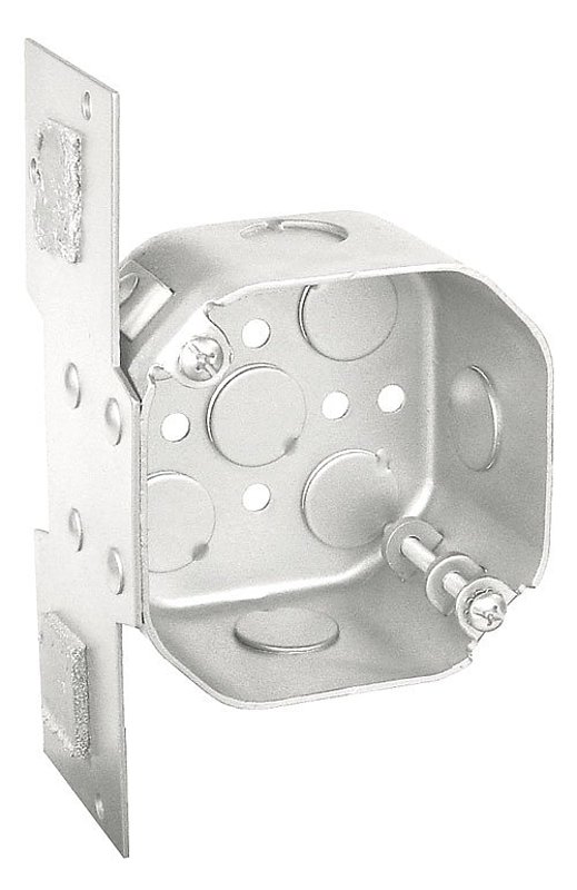 Southwire 54171-FAN-UPC Ceiling Fan Box, 4 in W, 2-1/8 in D, 8-Knockout, Steel, Silver, Galvanized