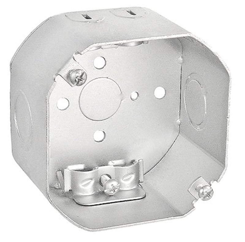 Southwire 54171-R-UPC Octagon Box, 4 in OAW, 2-1/8 in OAD, 7-Knockout, Steel Housing Material, Silver, Galvanized