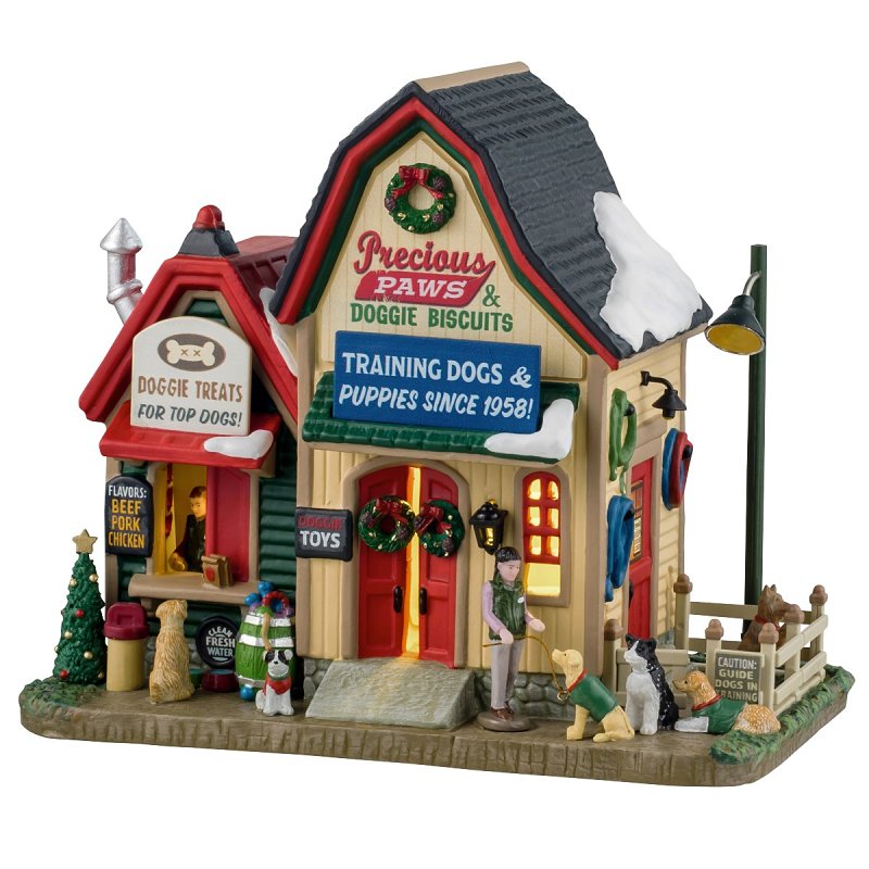 Lemax 45275 Christmas Decor, 6.69 in H, Precious Paws and Doggie Biscuits, Porcelain, LED