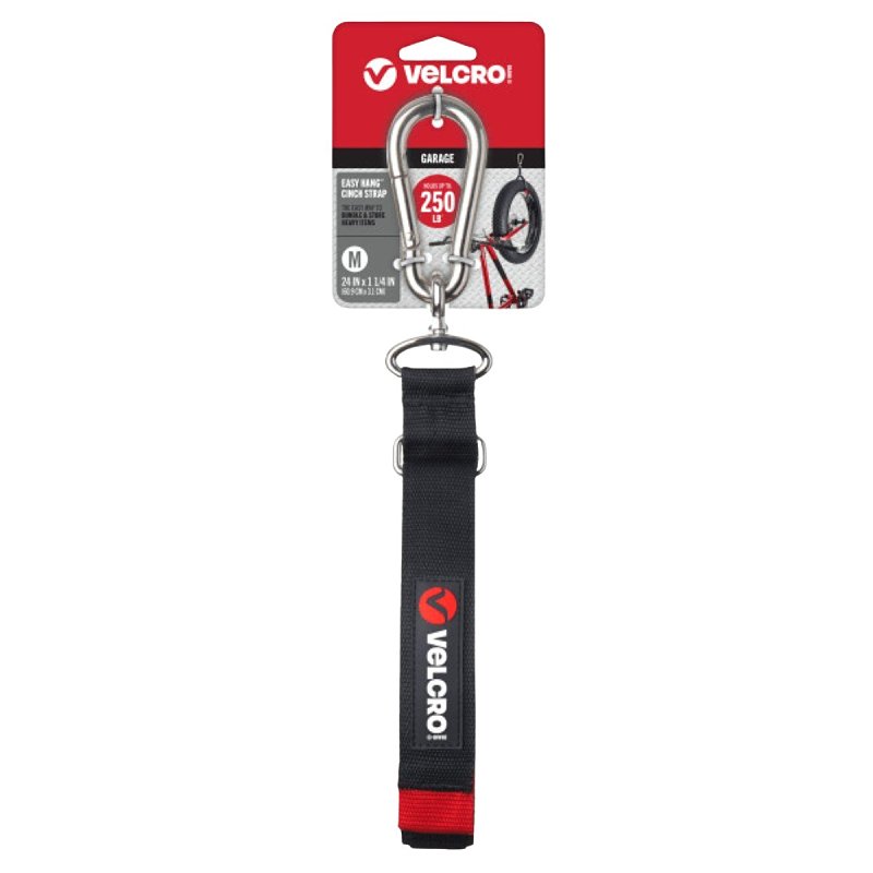 VELCRO Brand EASY HANG VEL-30802-USA Medium-Size Heavy-Duty Cinch Strap, 1-1/4 in W, 24 in L, Polypropylene, Black