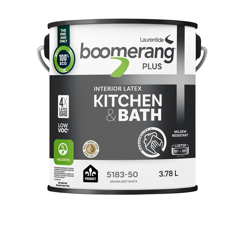 Boomerang 5183-50 Interior Paint, Moonlight White, 3.78 L, 430 sq-ft Coverage Area