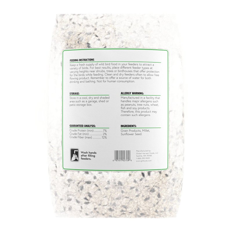 15529 Wild Bird Food, 20 lb, Ingredients: Grain Products, White Proso Millet, Black Oil Sunflower Seeds