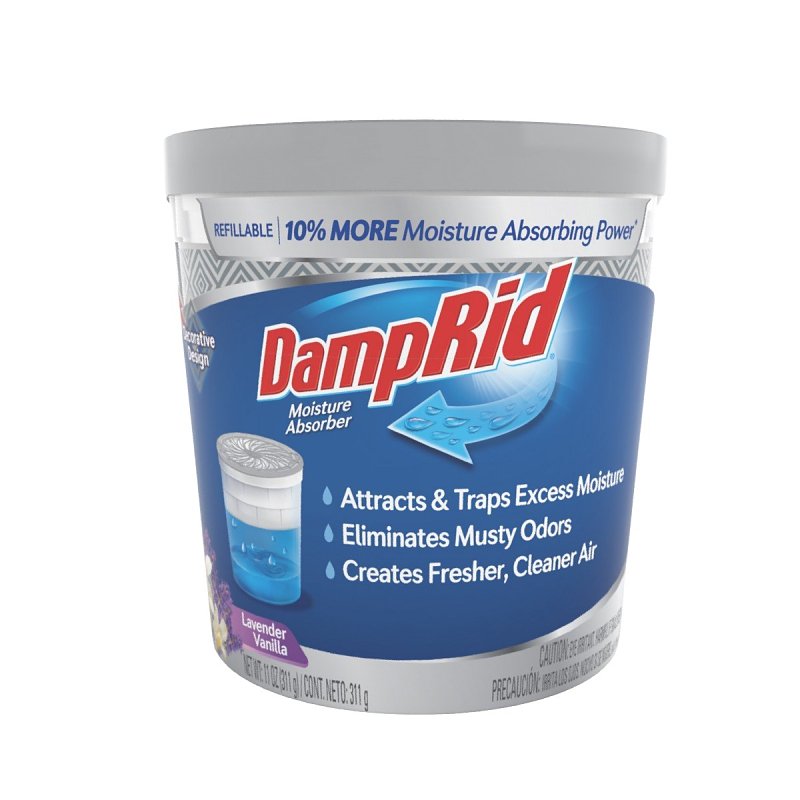 DampRid FG01LVSB Refillable Moisture Absorber, 11 oz Tub, Solid, Lavender Vanilla