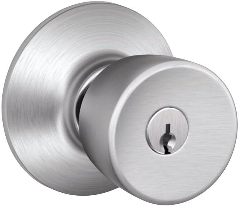 Schlage F Series F51VBEL626 Entry Knob, Satin Chrome, C Keyway, Commercial, Residential, 2 Grade, Universal Hand