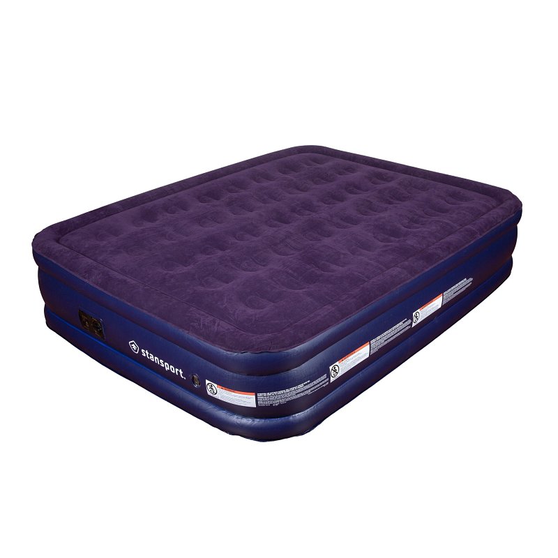 Stansport 383-100 Air Bed, 80 in L, 62 in W, Double-High, Plush/PVC, Blue