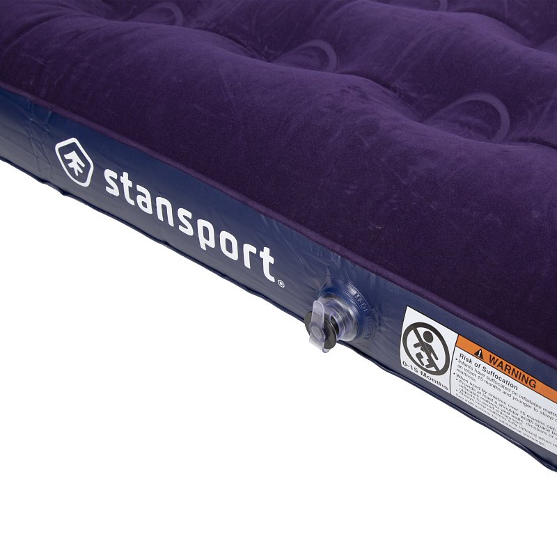 Stansport 384-100 Air Bed, 80 in L, 59 in W, Queen, Plush/PVC, Blue