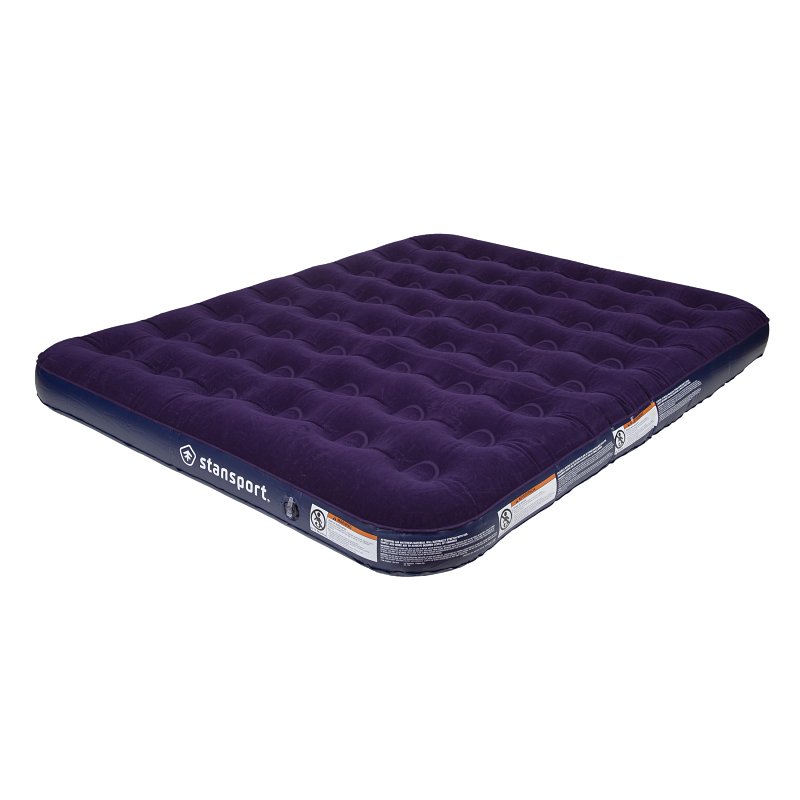 Stansport 384-100 Air Bed, 80 in L, 59 in W, Queen, Plush/PVC, Blue
