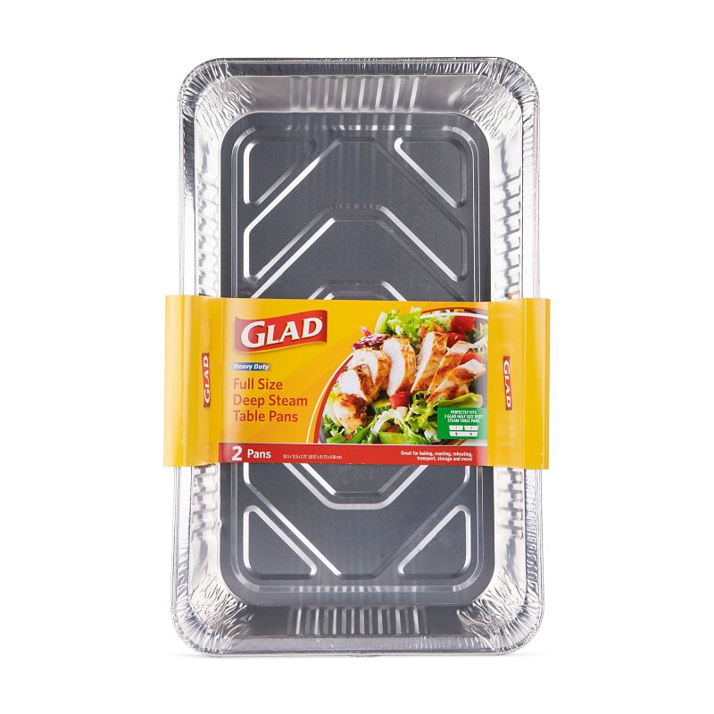 Glad BBP21178 Disposable Steam Pan, Aluminum, Silver, 20-1/2 in L, 12-1/2 in W, 2-3/4 in H, Dishwasher Safe: No