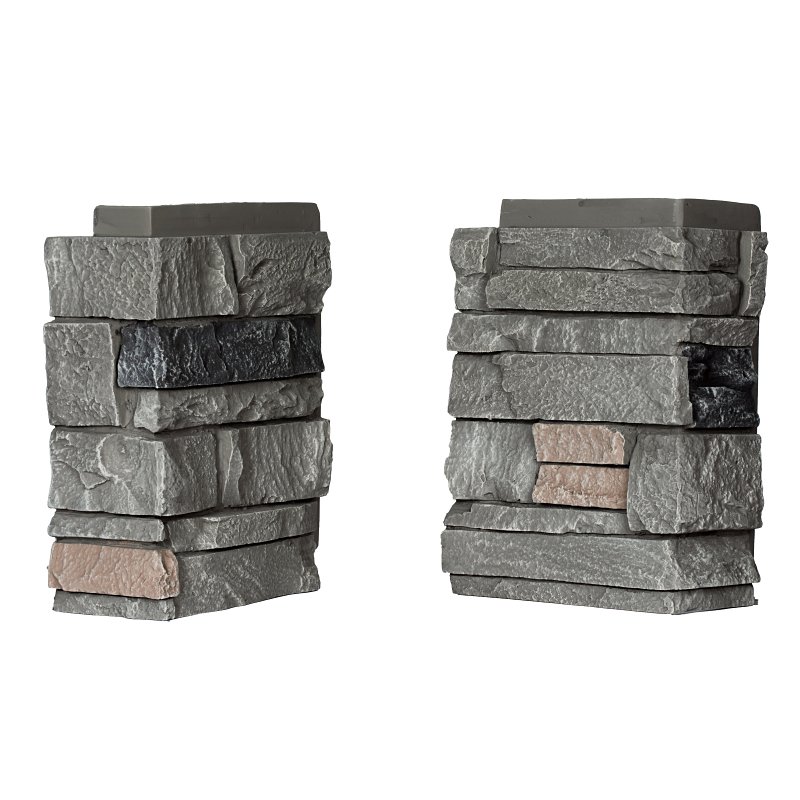 DuraKwik Stone 308RBC Siding Corner, 13 in L, 10 in W, 4 in Thick, Interlocking Edge, Ledgestone Profile, Rocky Boulder