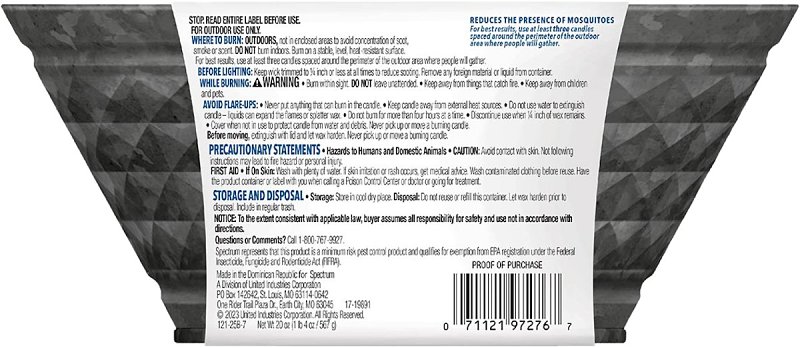 Cutter HG-97395 Candle, White, Citronella, Mint, 24 hr Burn Time, 20 oz