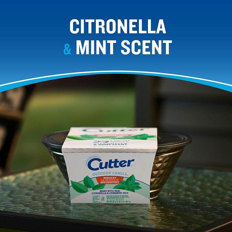 Cutter HG-97395 Candle, White, Citronella, Mint, 24 hr Burn Time, 20 oz
