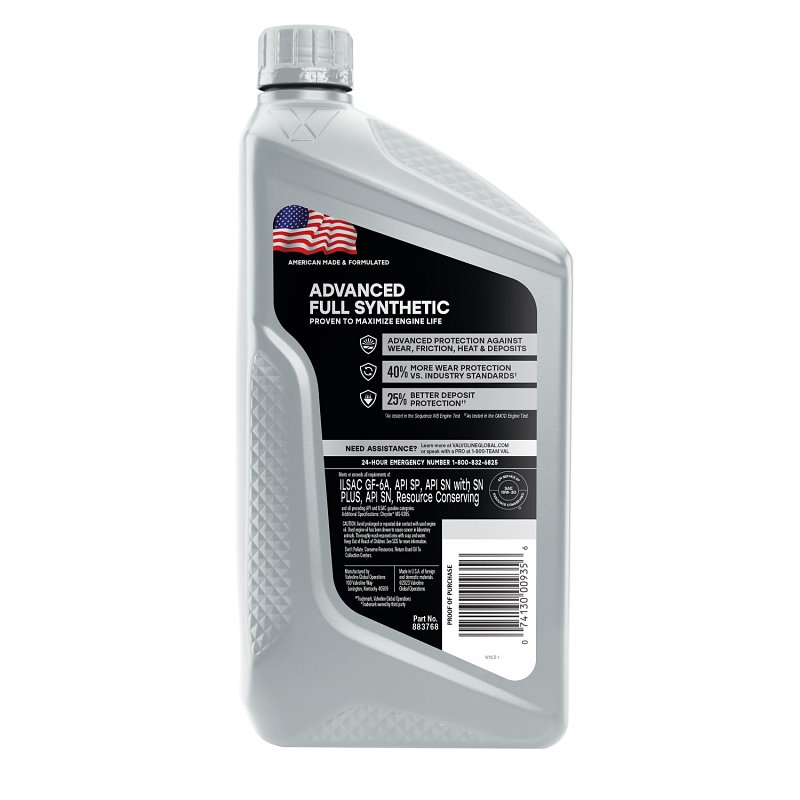 Valvoline VV935 Advanced Full Synthetic Motor Oil, 10W-30, 1 qt, Bottle