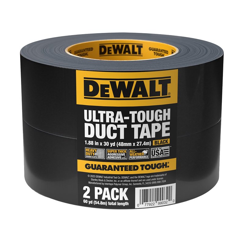 DEWALT DXAT9233 Duct Tape, 30 yd L, 1.88 in W, PE Film Backing, Black