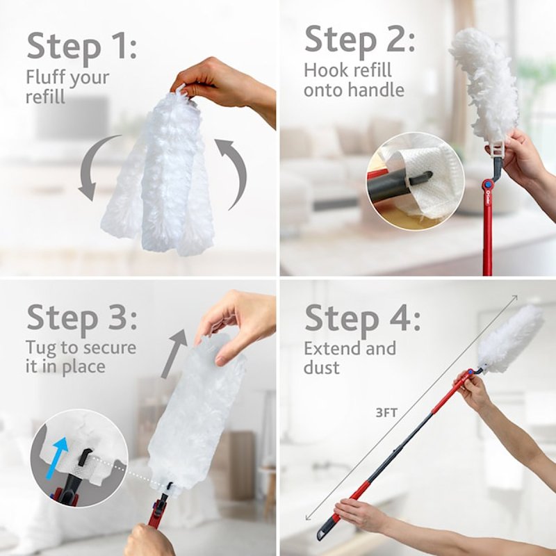 O-Cedar Flex & Catch 172148 Dusting Kit, Polyester Head, Plastic Handle, 3 ft L Handle