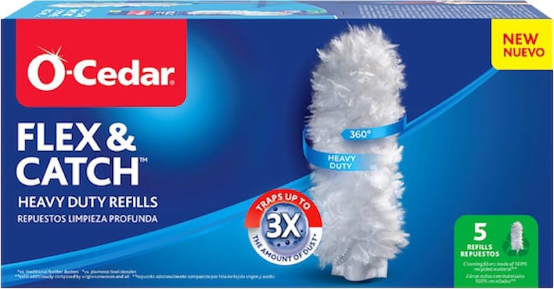 O-Cedar Flex & Catch 172172 Dusting Refill, 5 in Head, Microfiber Head, 3 ft L Handle, White
