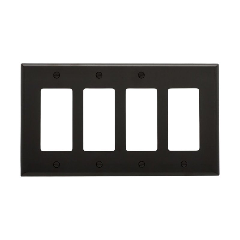 Eaton 4‑Gang Mid‑Size Black Polycarbonate GFCI Wall Plate – 4.87" × 8.56"
