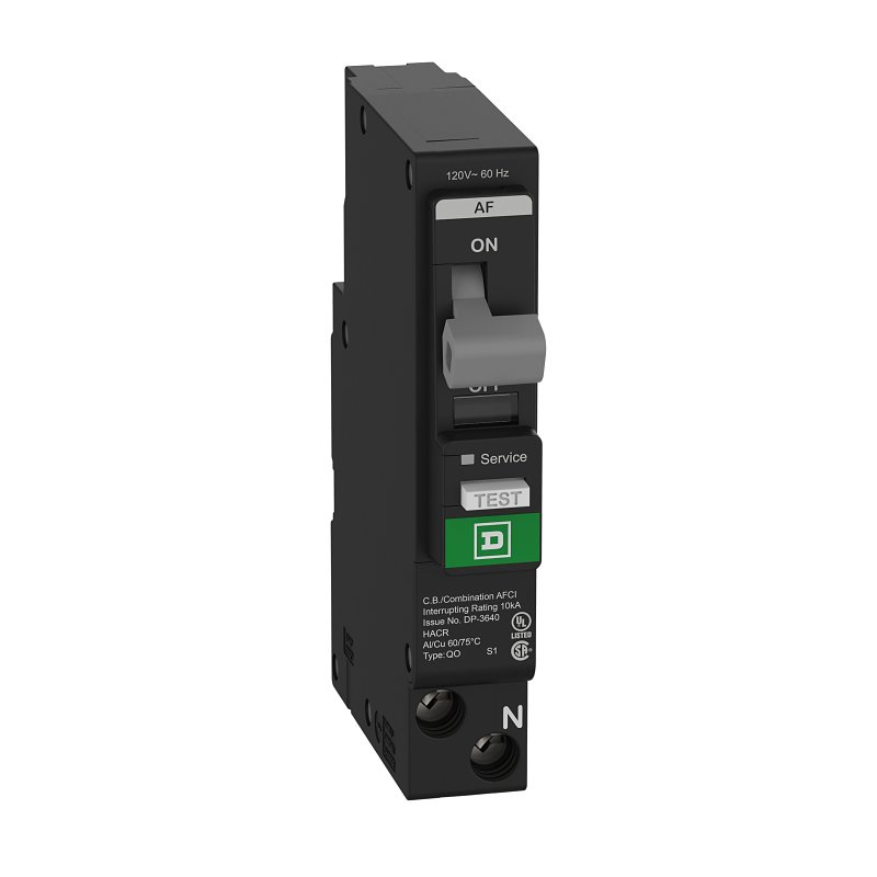 Square D QO QO115PAFC Miniature Circuit Breaker, Combination Arc Fault, 15 A, 1-Pole, 120 VAC, Plug-In