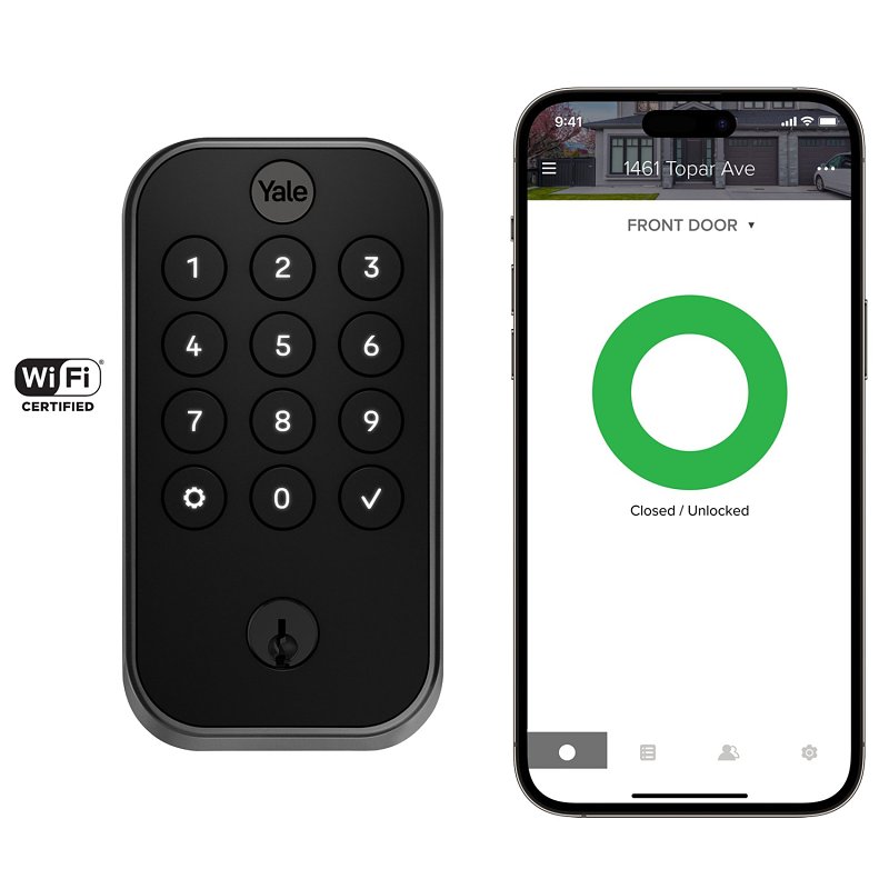 Yale Assure Lock 2 Series YRD410-WF1-BSP Keypad with Wi-Fi, Grade 2 Grade, Zinc, Black Suede, 10-3/8, 2-3/4 in Backset