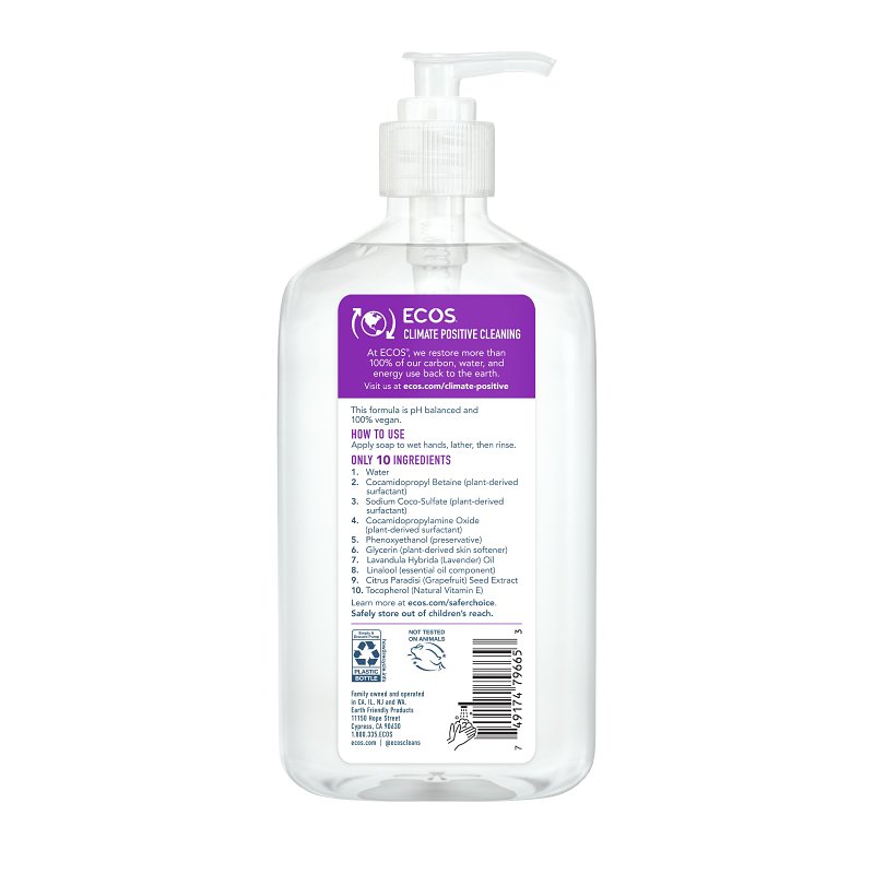 Ecos 9665/6 Hand Soap Clear, Liquid, Clear, Lavender, 17 oz, Bottle