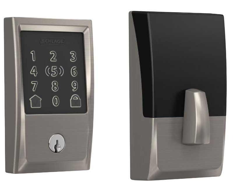 Schlage Encode Plus BE499WBV CEN 619 Smart Wi-Fi Deadbolt With Century Trim, 1 Grade, Satin Nickel, C Keyway