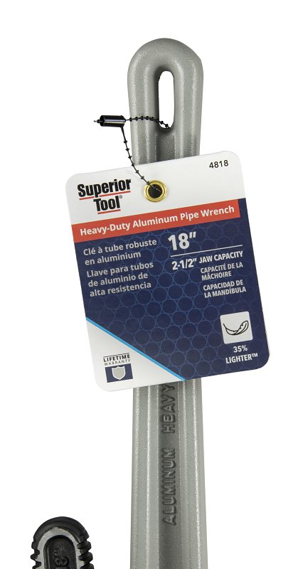 Superior Tool 04818 Pipe Wrench, 2-1/2 in Jaw, 18 in L, Straight Jaw, Aluminum, Epoxy-Coated