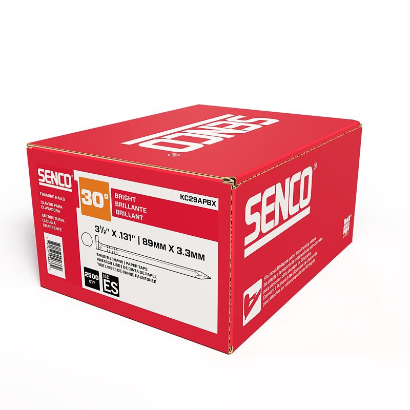 Senco KC29APBX Collated Nail, 3-1/2 in L, Steel, Bright, Clipped Head, Smooth Shank