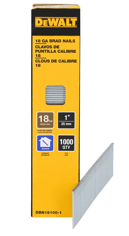 DEWALT DBN18100-1 Collated Brad Nail, 1 in L, 18 ga, Metal, T-Style Head, Smooth Shank