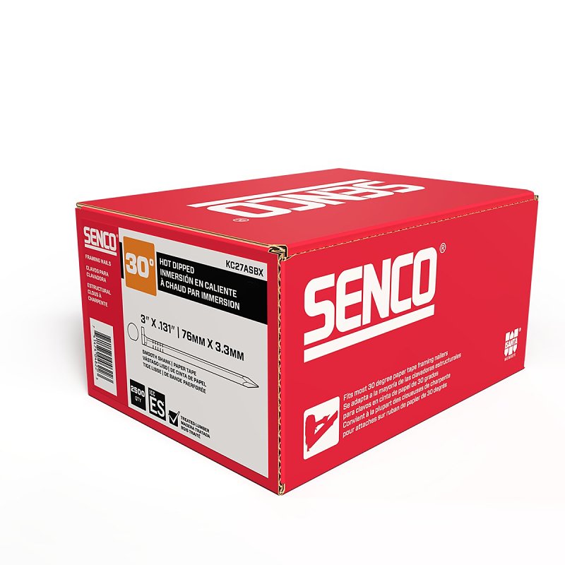 Senco KC27ASBX Collated Nail, 3 in L, Steel, Galvanized, Clipped Head, Smooth Shank