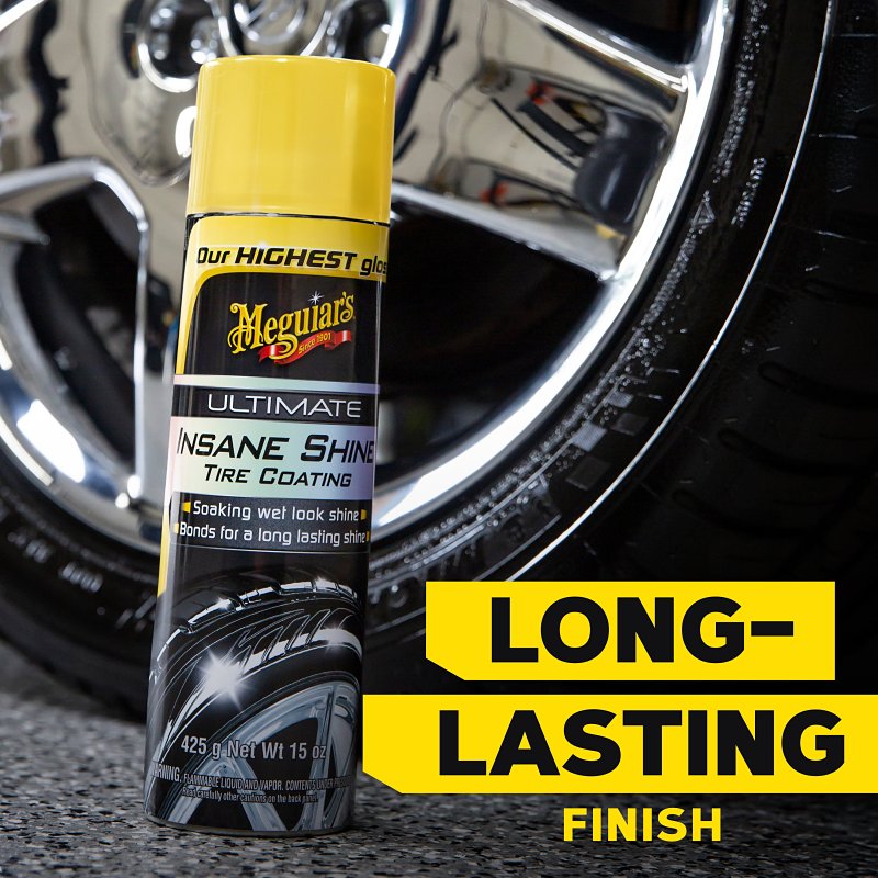 Meguiar's Ultimate Insane Shine G190315 Tire Coating, 15 oz, Aerosol Can, Liquid, Slight Chemical