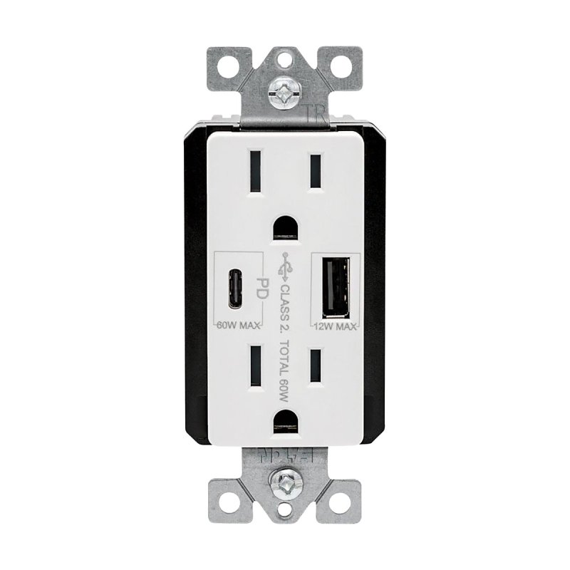 Eaton TRUSBPDAC15W-BOX Receptacle, 15 A, 125 V, Type A, C USB, NEMA: 5-15R, White