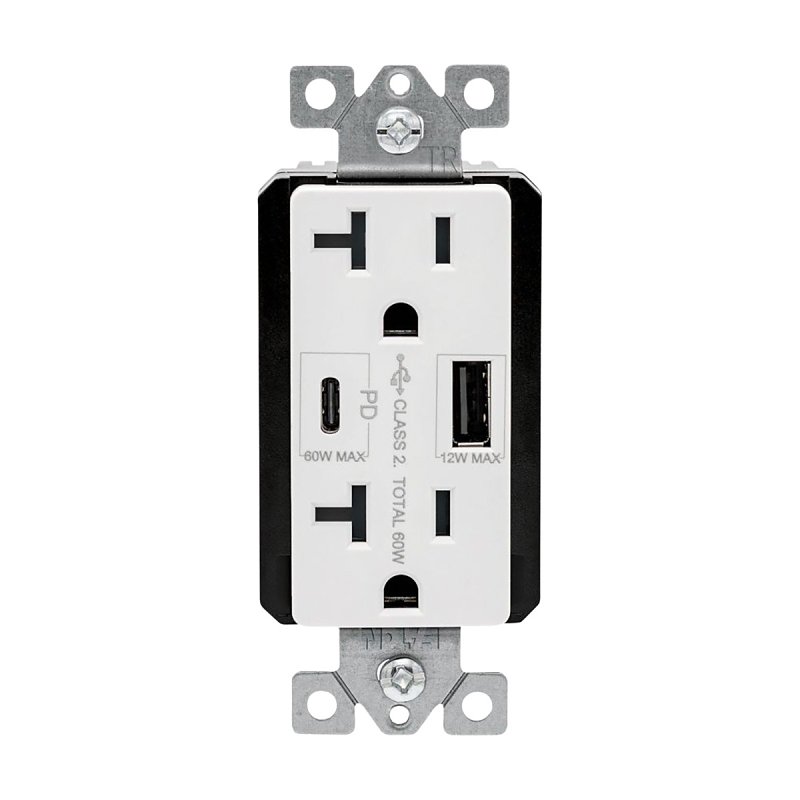 Eaton TRUSBPDAC20W-BOX Receptacle, 20 A, 125 V, Type A, C USB, NEMA: 5-20R, White