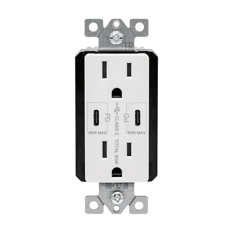 Eaton TRUSBPDC15W-BOX Receptacle, 15 A, 125 V, Type C USB, NEMA: 5-15R, White