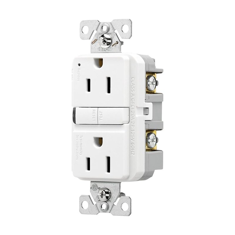 Eaton TRGF15W-BX-L Receptacle, 125 V, 15 A, NEMA: 5-15R, GFCI Socket, Back, Side Wiring, White