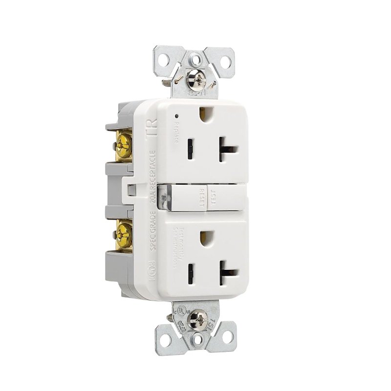 Eaton TRGF20W-BX-L Receptacle, 125 V, 20 A, NEMA: 5-20R, GFCI Socket, Back, Side Wiring, White