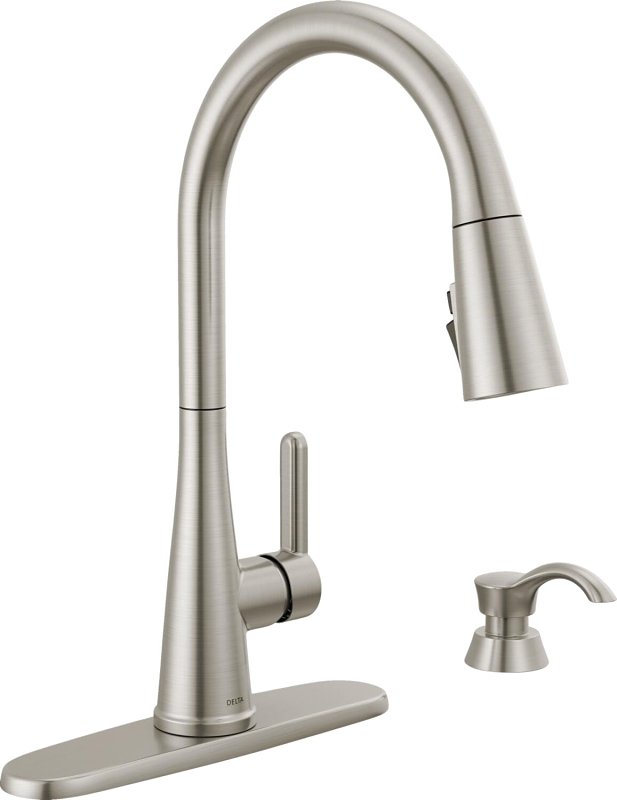 Delta Charmaine Series 19962Z-SSSD-DST Kitchen Faucet, 1.8 gpm, Metal, Stainless, Deck, 8 in Faucet Centers