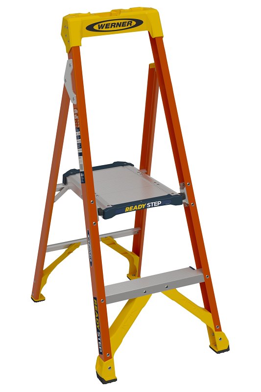 Werner Ready Step Series RS1A04 Ladder, 4 ft H, Type IA Duty Rating, Fiberglass, 300 lb, 2-Step, 7 ft 9 in Max Reach