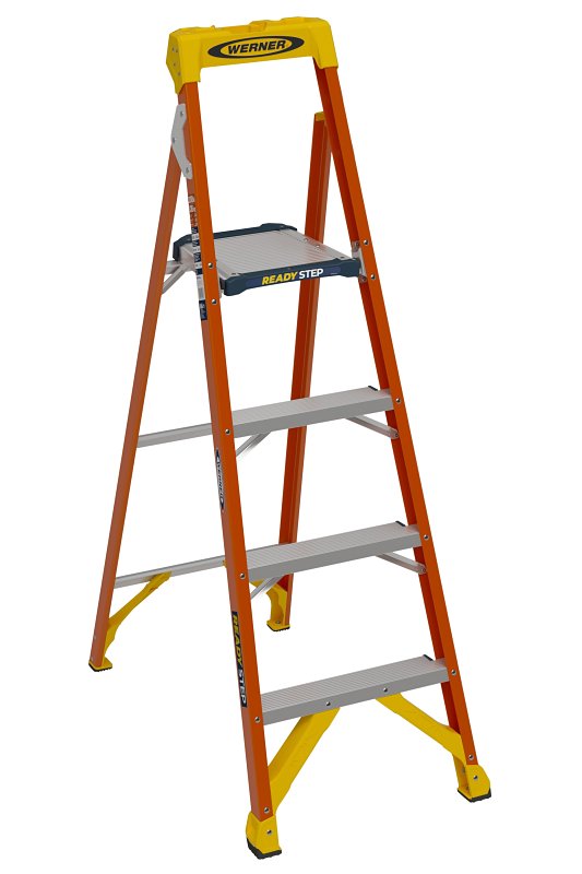 Werner Ready Step Series RS1A06 Ladder, 5-1/2 ft H, Type IA Duty Rating, Fiberglass, 300 lb, 4-Step