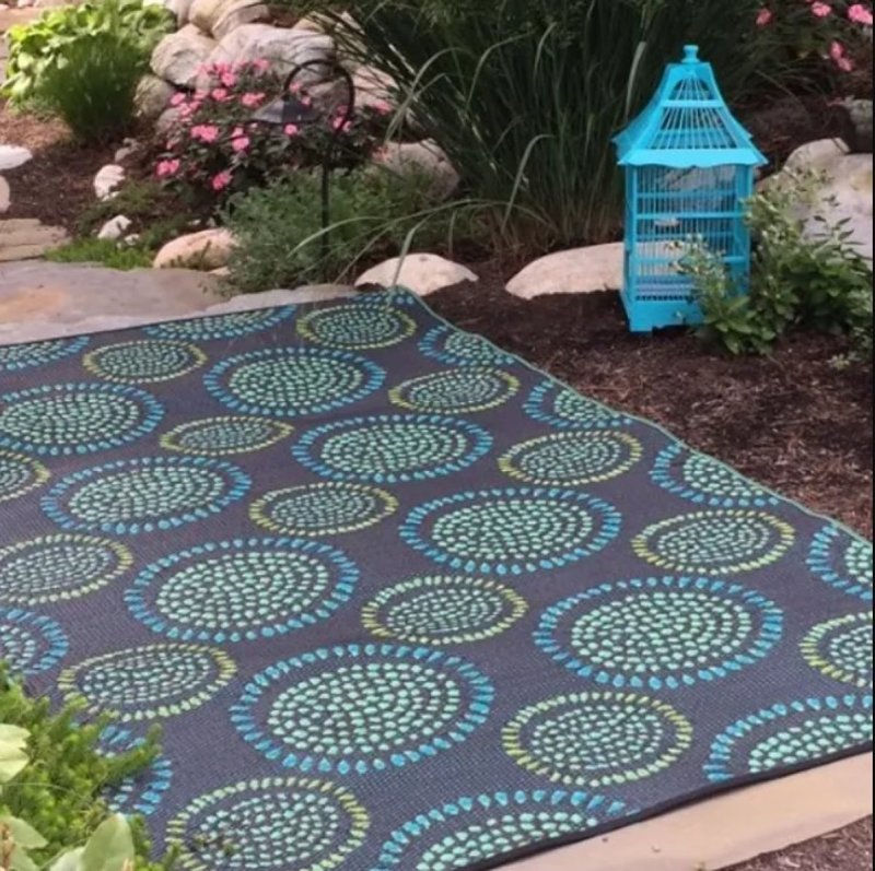 Mad Mats Molly Series 21821 Outdoor Mat, 6 ft L, 4 ft W, Plastic Rug, Aqua/Black